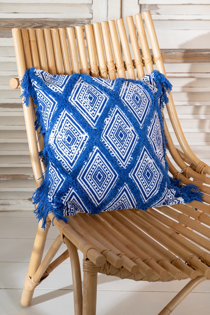 Cushion Oriental Pattern Cotton Blue/White – photo 5 – J-Line Mauritius