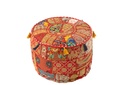 Pouf Rond Motifs+Pompons Coton Rouge