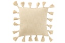 Coussin tissé à pompons en coton beige