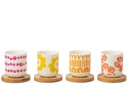 Set Of 4 Coffee Cup+Bamboo Saucer