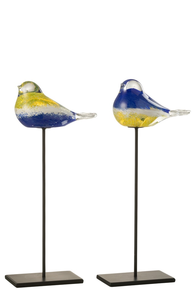 Oiseau sur pied Verre/Métal Bleu/Jaune
