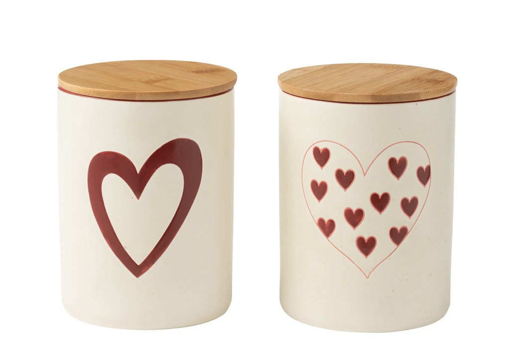 Storage Jar Hearts Porcelaine White/Red