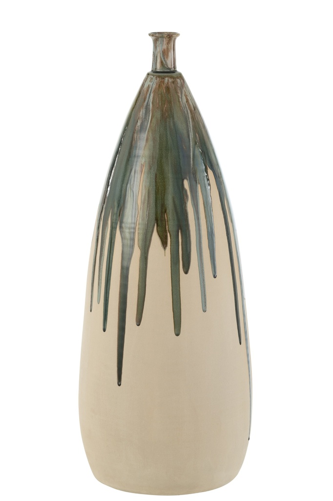 Vase Peinture Céramique Naturel/Vert Grand