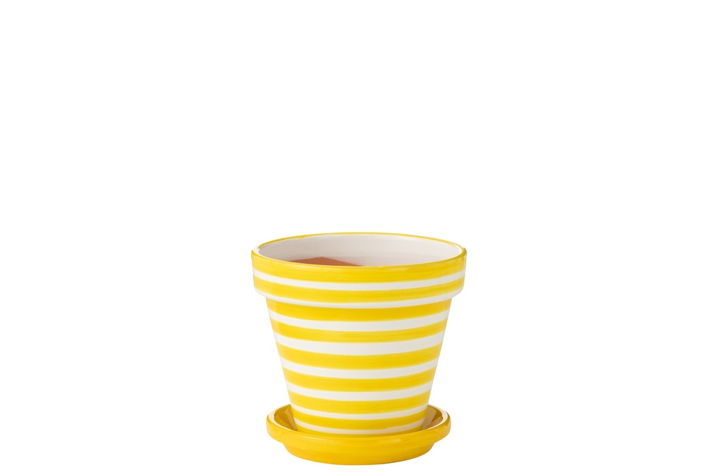 Pot de fleurs + assiette Granada Stripes en céramique fait main/peint à la main