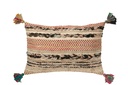 Coussin rectangulaire tressé Chindi + pompons en coton