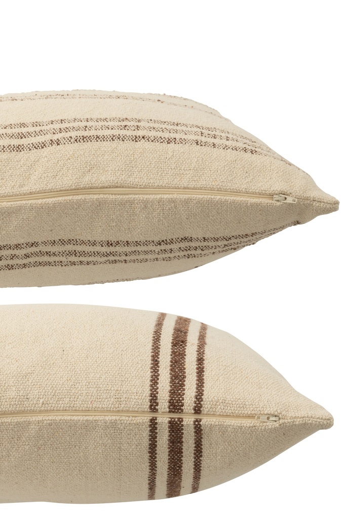 Coussin Rayures Coton Recyclé Blanc/Marron
