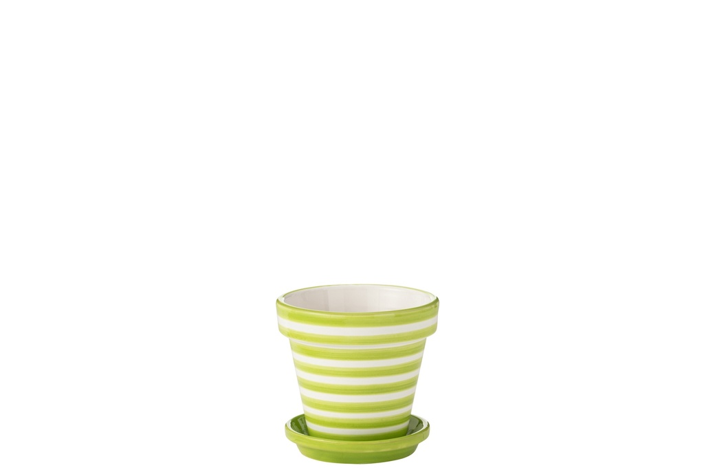 Flowerpot+Plate Granada Stripes Handmade/Handpainted Ceramic
