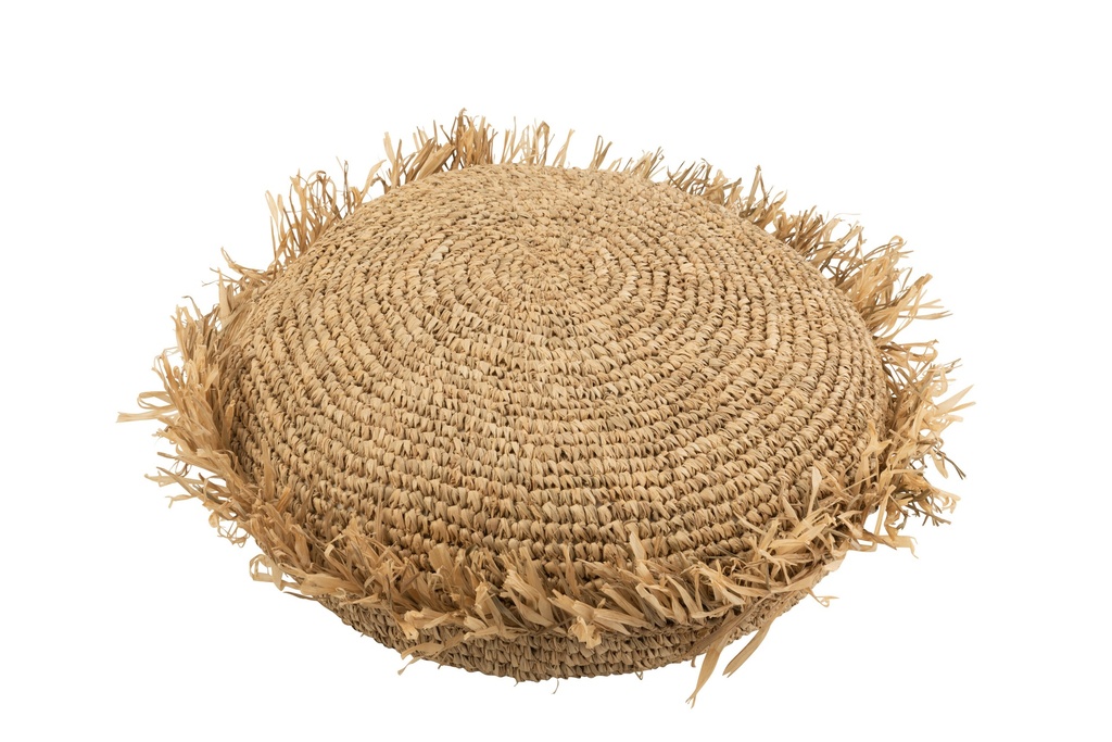 Coussin rond en raphia naturel
