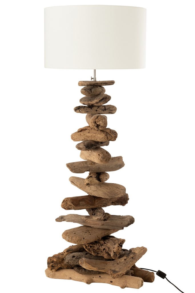 Lampe + abat-jour bois flotté naturel/blanc moyen