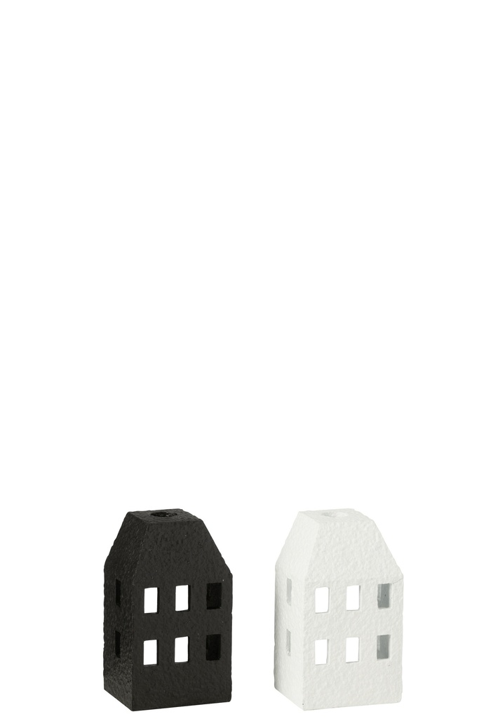 Candle Holder House Cement Black/White