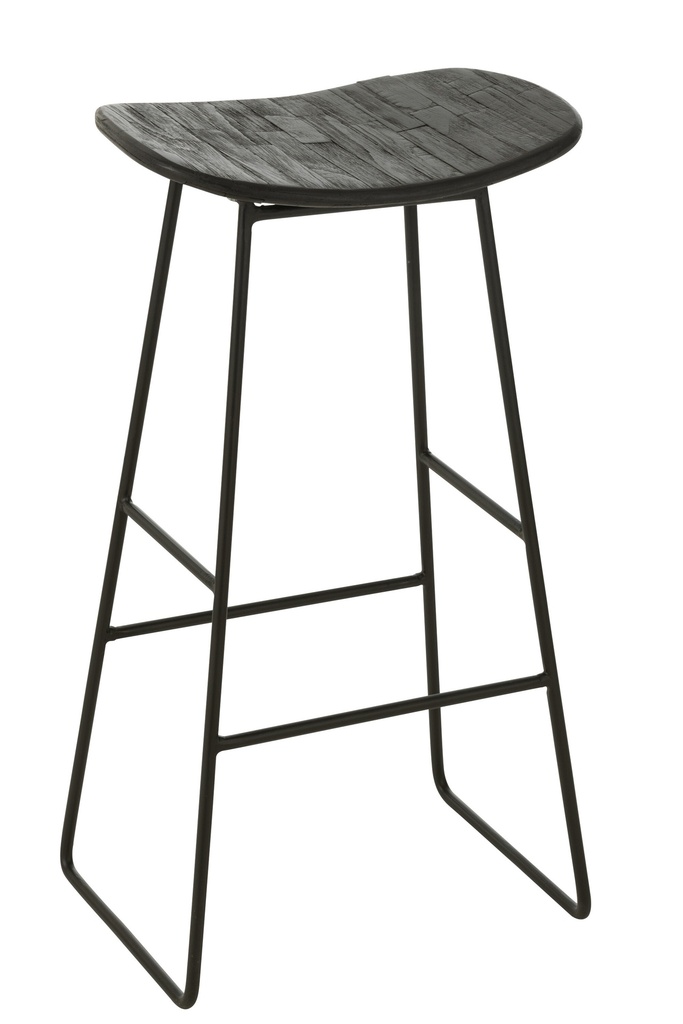 Tabouret Rectangulaire Recyclé Teck Noir