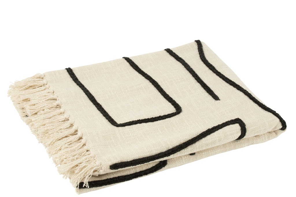 Plaid Lignes/Courbes Coton Blanc/Noir