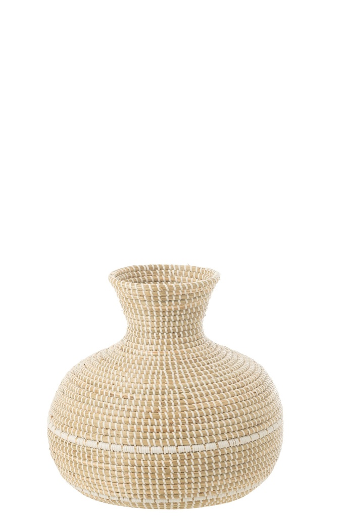 Vase en jonc de mer tressé +/plastique naturel/blanc