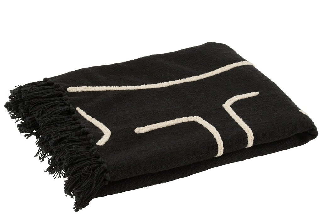 Plaid Lignes/Courbes Coton Noir/Blanc