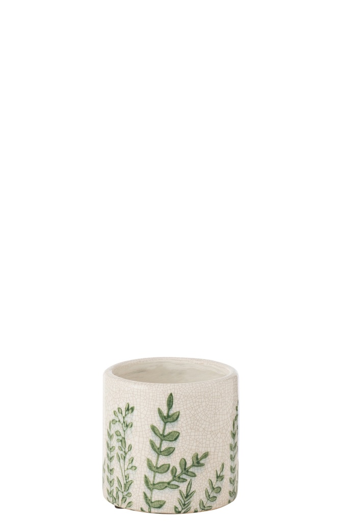 Vase Ferny Round Stoneware Green/White