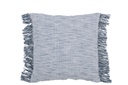 Coussin Tissage Semi-Uni + Franges Coton Blanc/Bleu