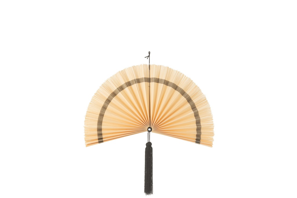 Décoration murale éventail + pompon naturel/noir petit