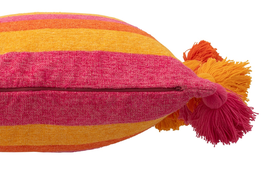 Coussin Rayures + Pompons Mélange Coton