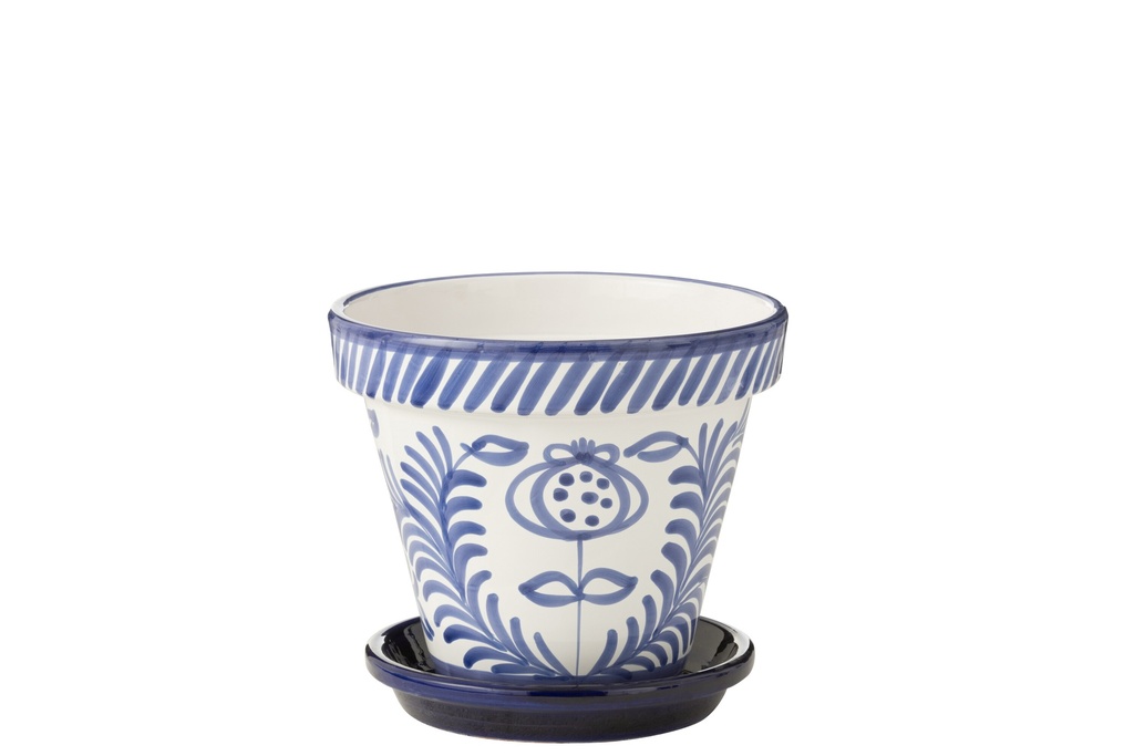 Flowerpot+Plate Granada Handmade/Handpainted Ceramic Cobalto