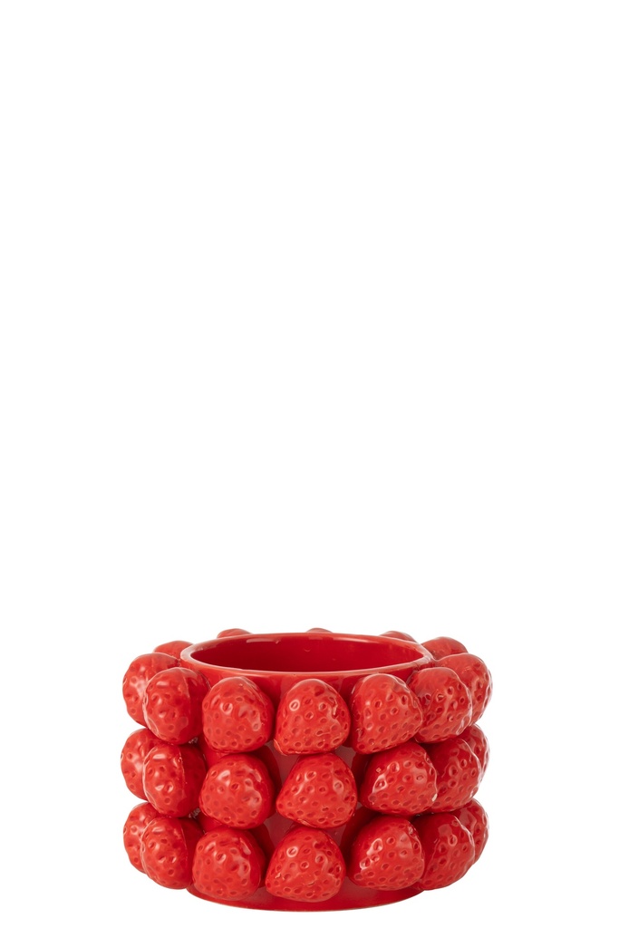 Flowerpot Strawberries Ceramic Red Small