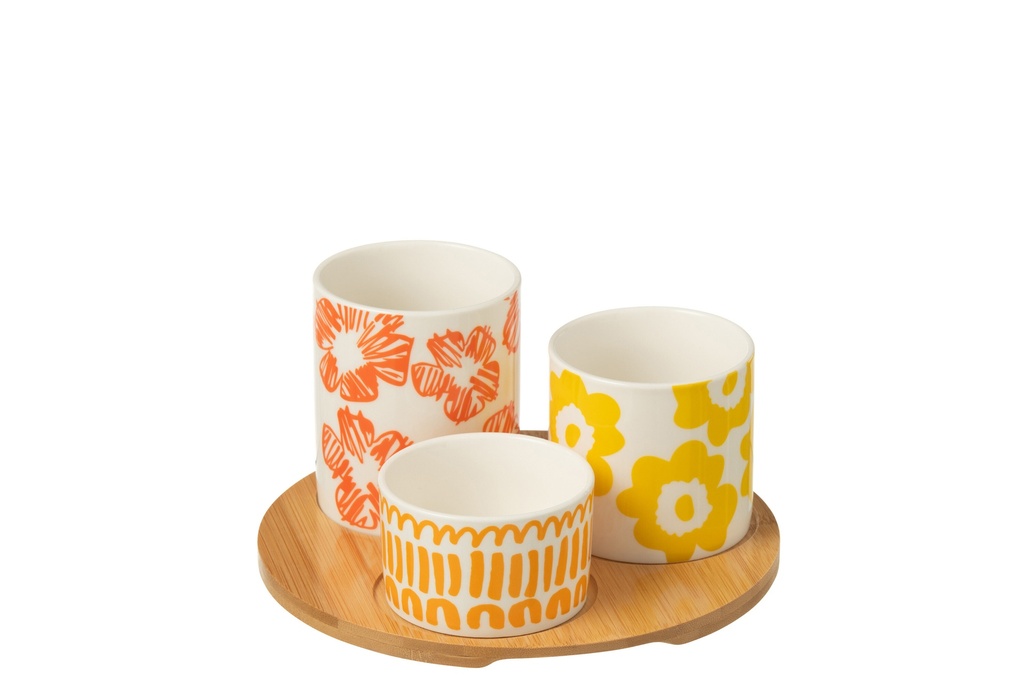 Set Of 3 Appetizer Set+Bamboo Tray