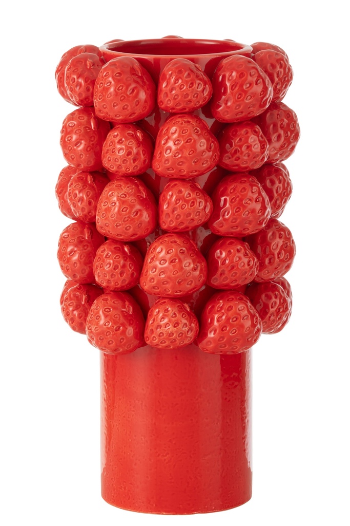 Vase Fraises Céramique Rouge Grand