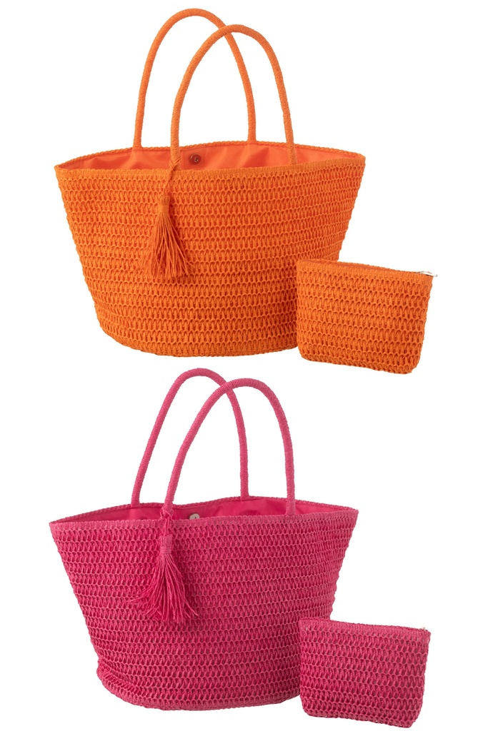 Sac de plage + pochette en papier assortiment rose/orange