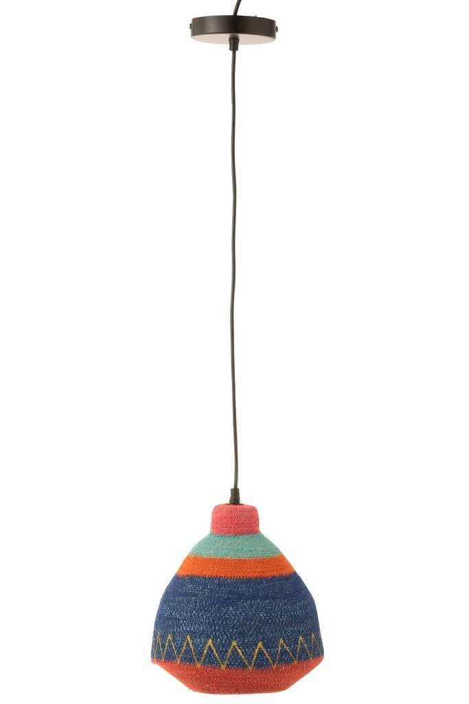 Lampe suspendue à rayures et fond en zigzag en jonc de mer