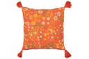 Coussin Carré Fleurs+Pompons Coton Orange