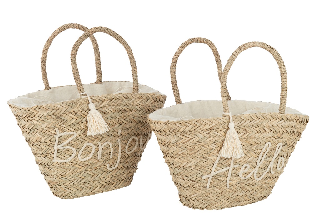 Sac de plage Bonjour/Hello Pompon Jute