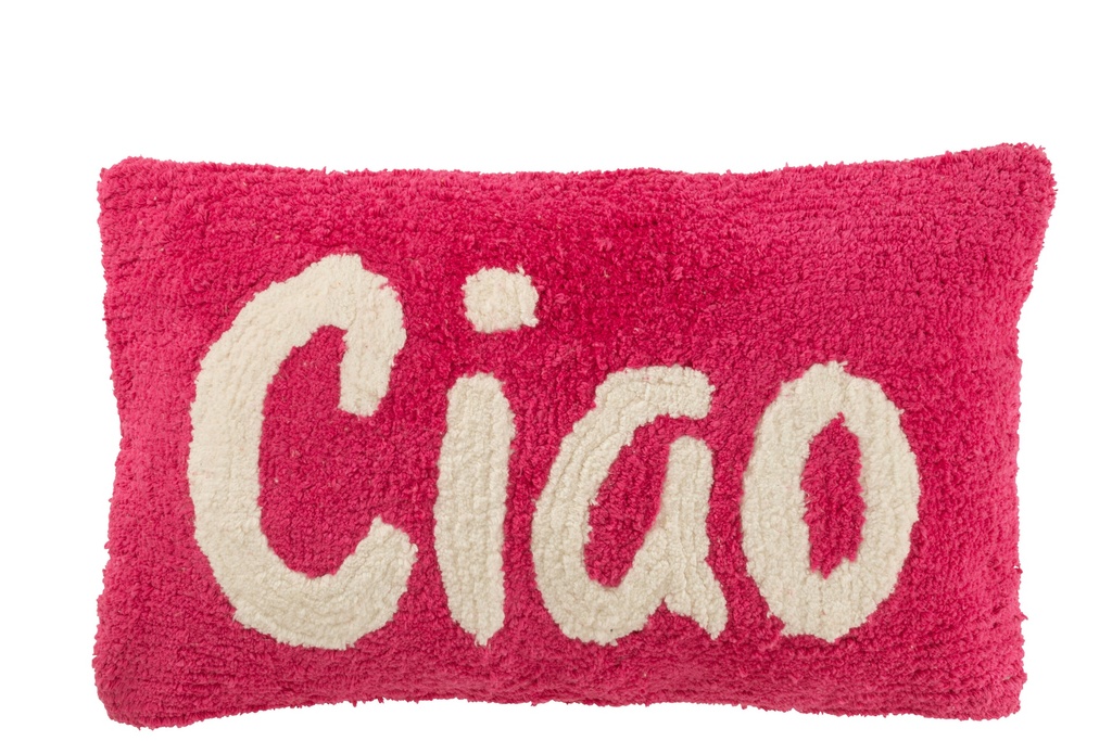 Coussin Ciao Tufté Coton Rose/Blanc