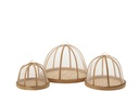 Lot de 3 plateaux + cloches en bambou naturel/blanc