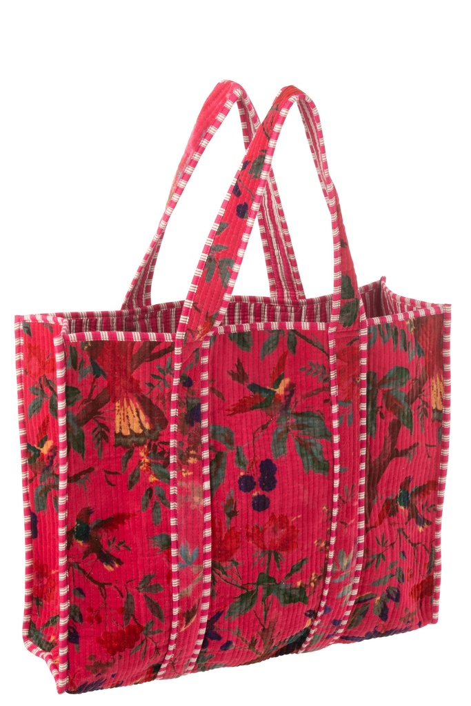 Sac fourre-tout Oiseaux/Fleurs en velours de coton