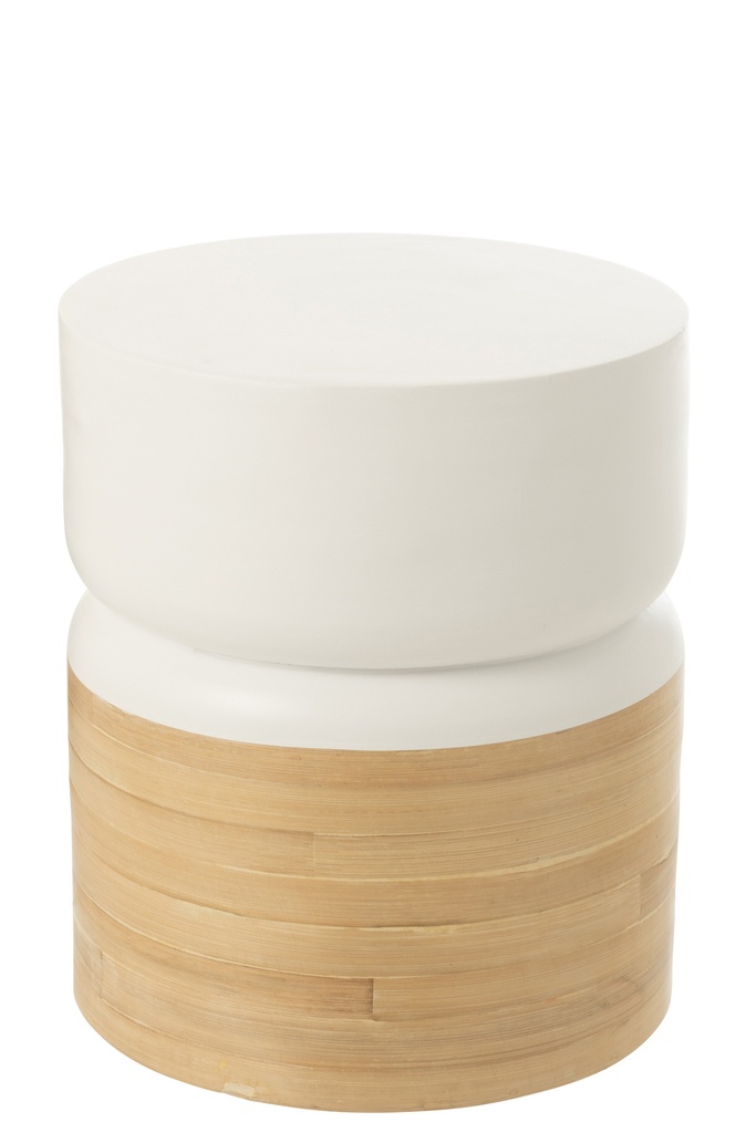 Side Table Round Bamboo White/Natural