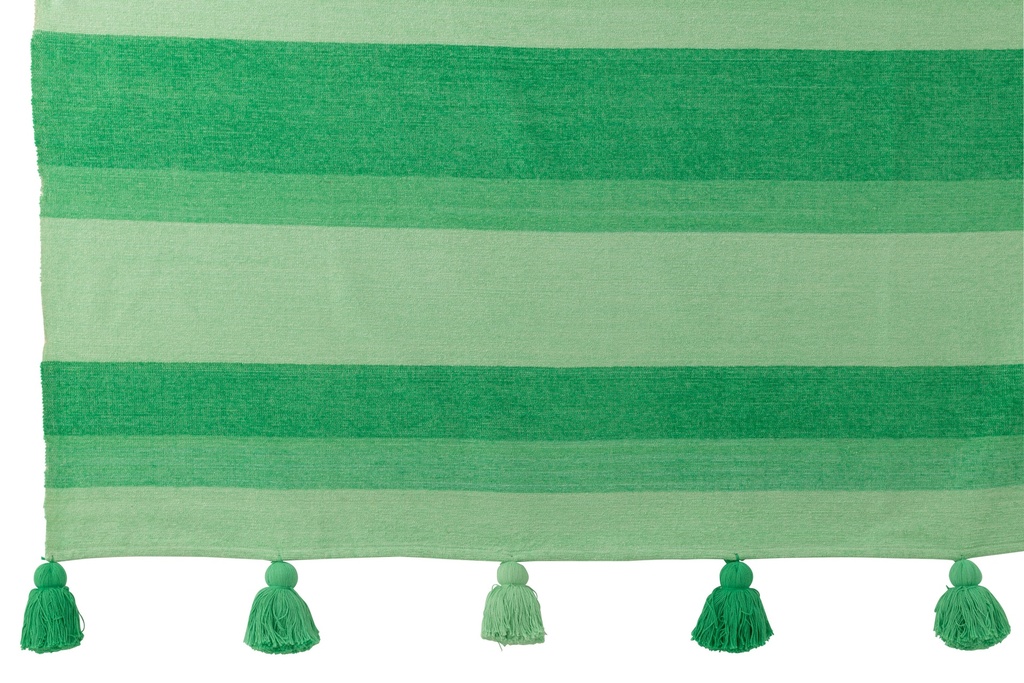 Plaid Rayures + Pompons Coton Vert