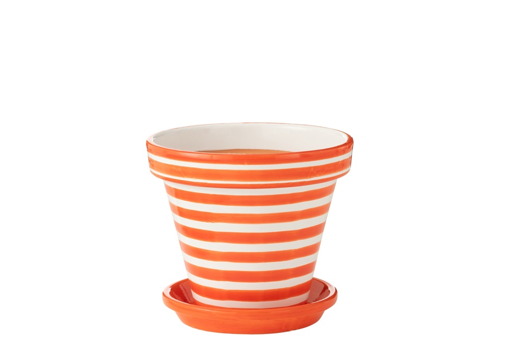 Pot de fleurs + assiette Granada Stripes en céramique fait main/peint à la main
