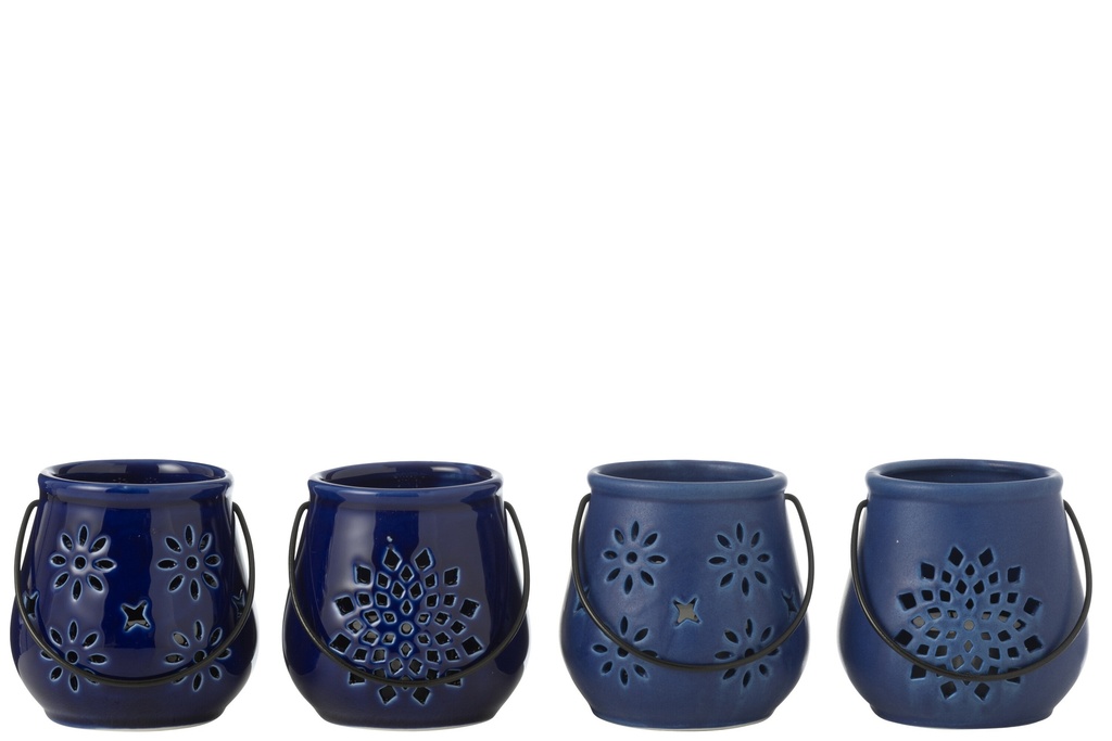 Tealightholder Bucket Motives Porcelain Blue