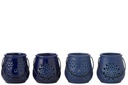 Photophore Seau Motifs Porcelaine Bleu