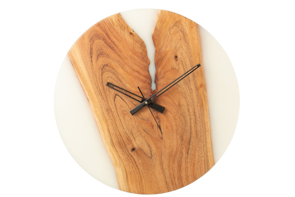 Horloge murale moderne en bois d'acacia/résine