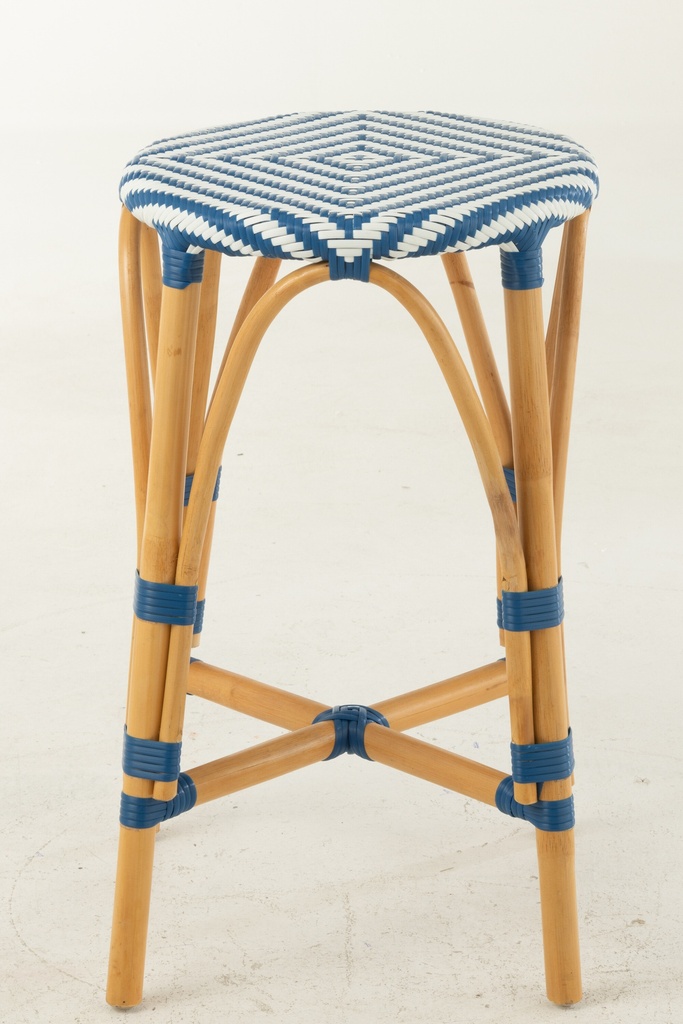 Stool Rattan Blue/White Large