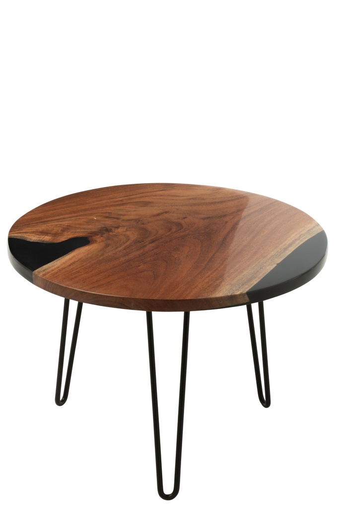 Table d'appoint ronde en bois d'acacia/résine