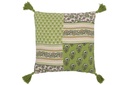 Coussin Fleurs+Pompons Coton Vert