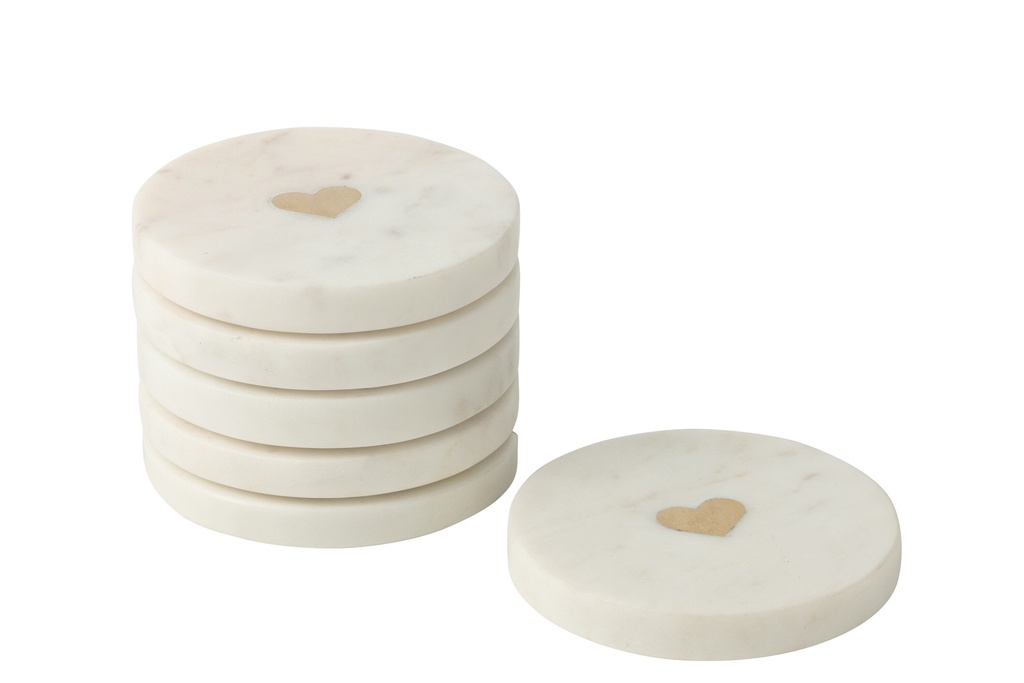 Set Of 6 Coaster Heart Marble