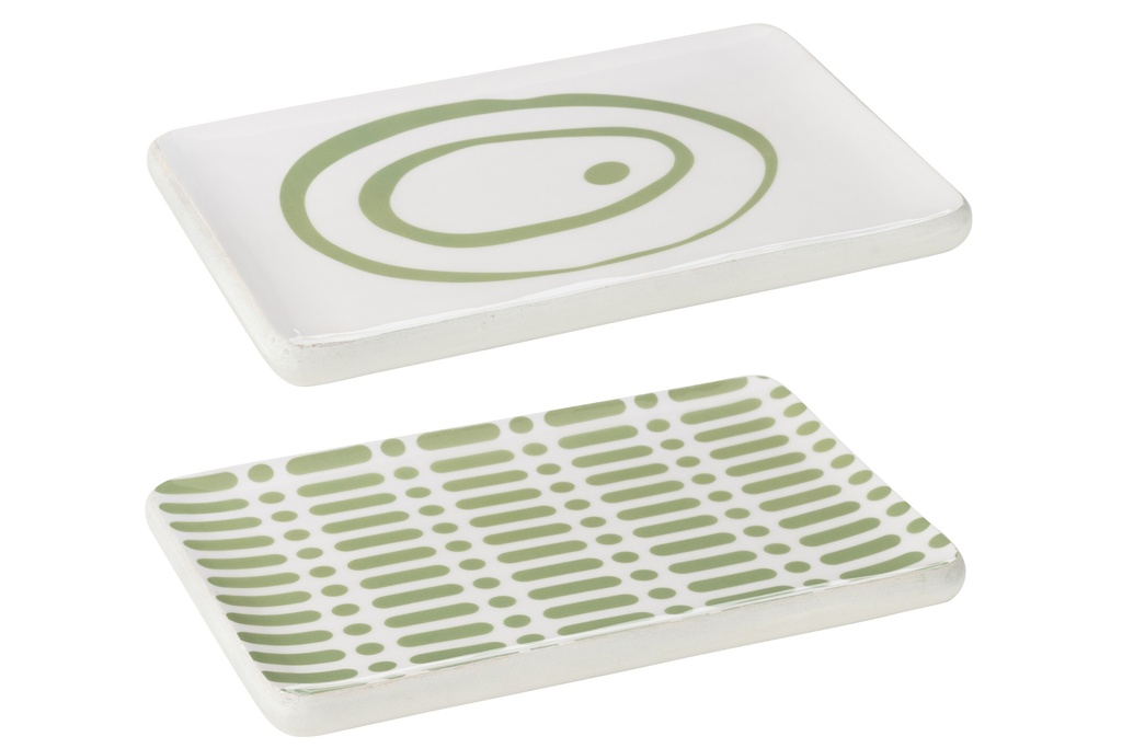 Platter Rectangle Mango Wood Green/White