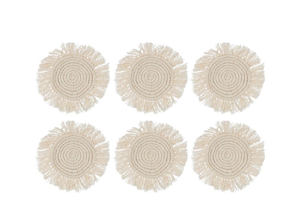 Lot de 6 sous-verres à franges en coton
