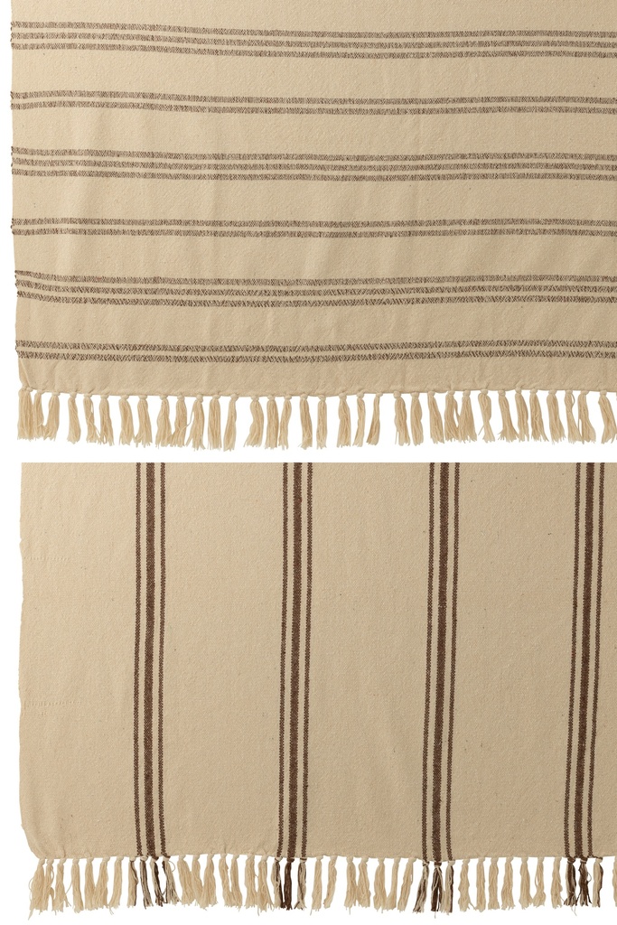 Plaid Rayures Coton Recyclé Blanc/Marron