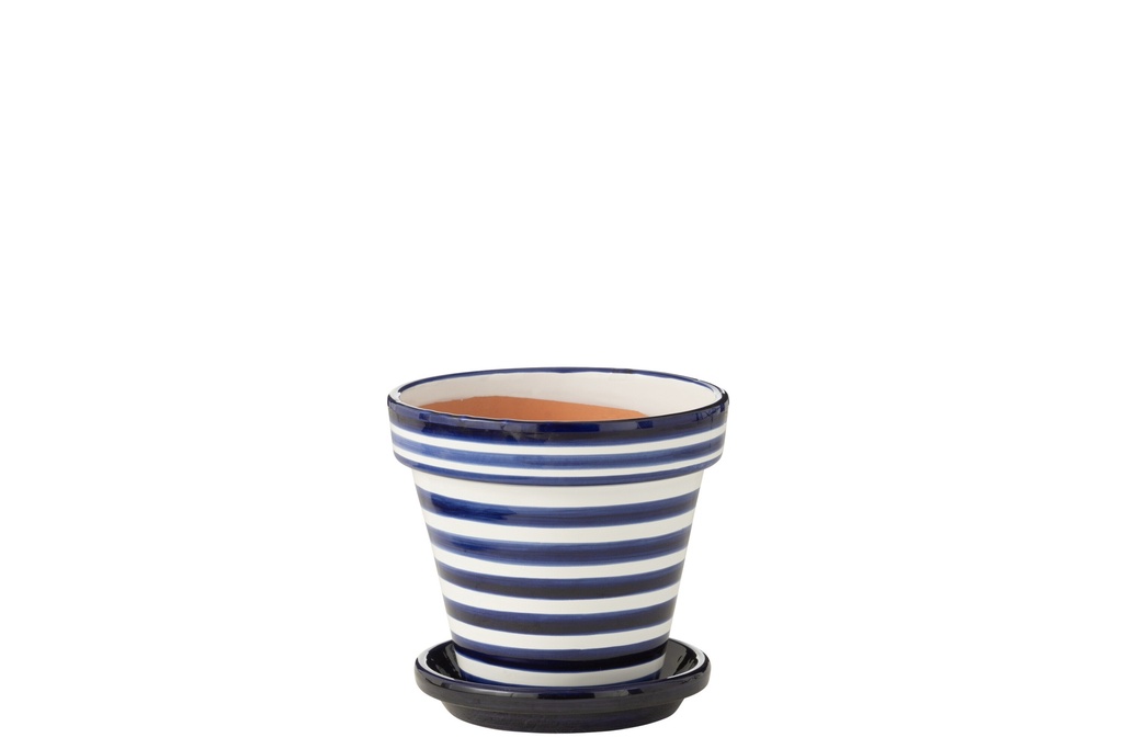 Flowerpot+Plate Granada Stripes Handmade/Handpainted Ceramic