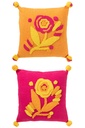 Cushion Square Embroidery Flower+Pompoms Cotton
