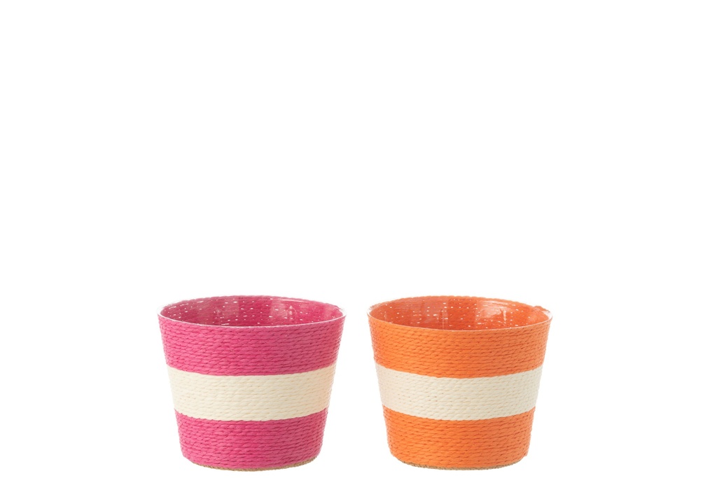 Pot de fleurs en corde à rayures en papier/PET rose/orange