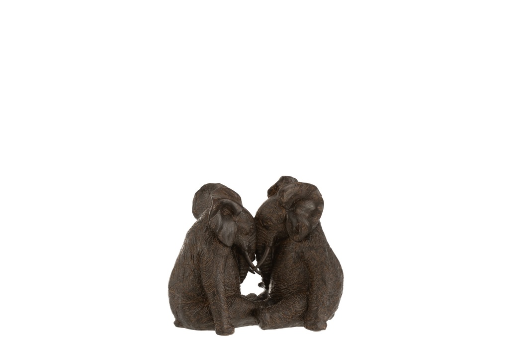 Couple Éléphant Poly Marron Foncé